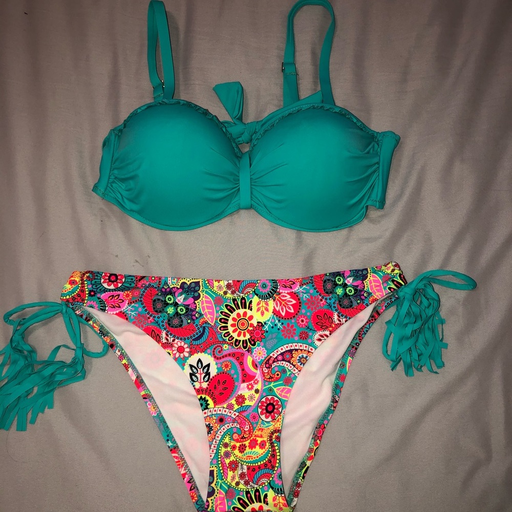 Bikini top and Colorful Bikini bottom
